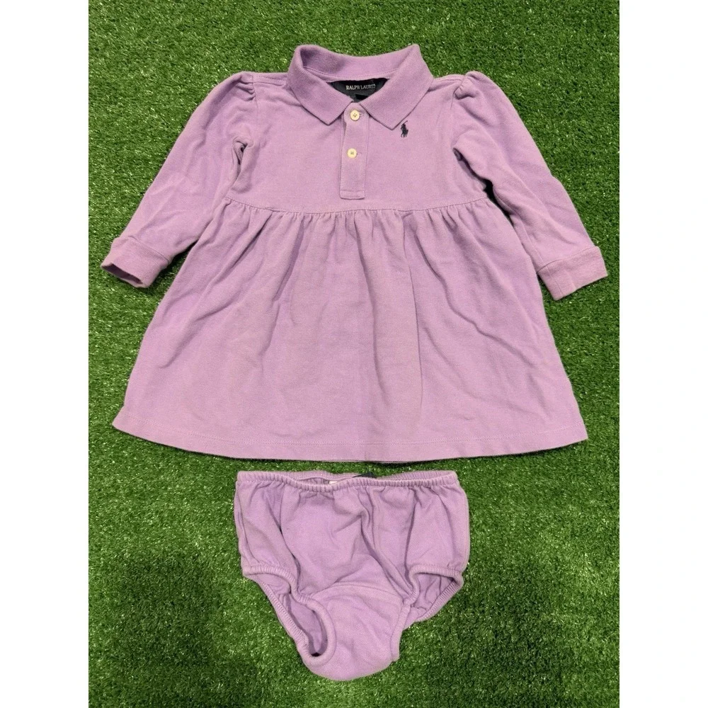 Ralph Lauren Purple Cotton Dress‎ with Matching Bloomers Baby Girl 18M
